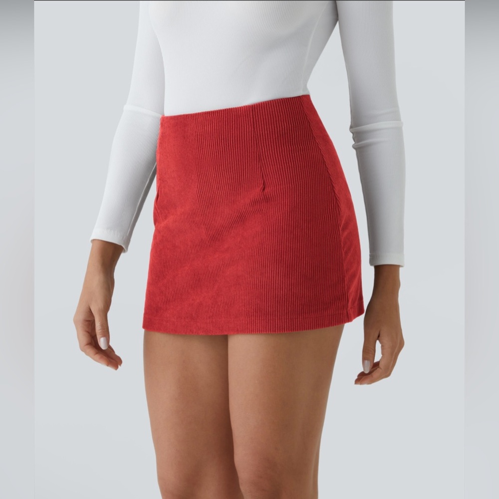 High Waisted Invisible Zipper 2-in-1 A Line Mini Corduroy Casual Skirt